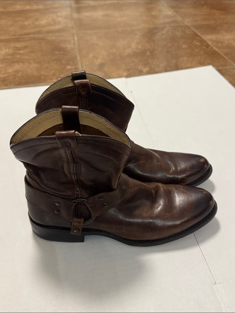 Frye Brown Leather Harness Pull-On Boots 76683 Sz 8B